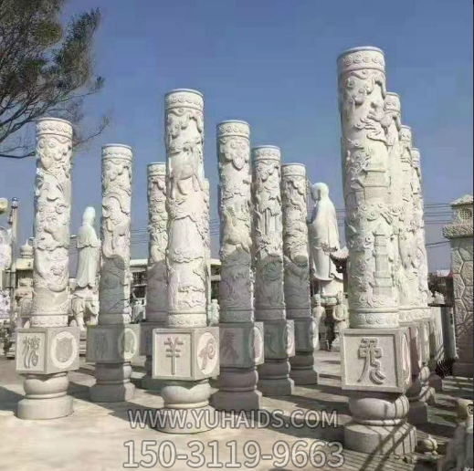 十二生肖石柱子，城市園林文化柱雕塑