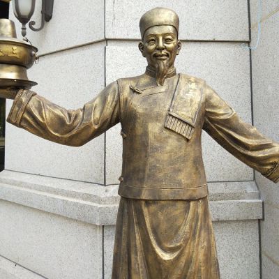 火鍋店攬客小二銅雕，飯店門口攬客人物塑像