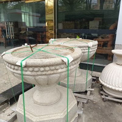 花崗巖石雕花盆，歐式大花缽