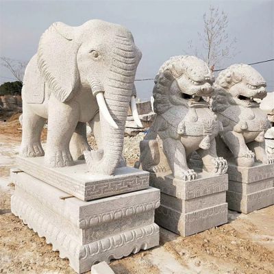 石雕大象、石雕獅子，漢白玉傳統雕塑定制加工