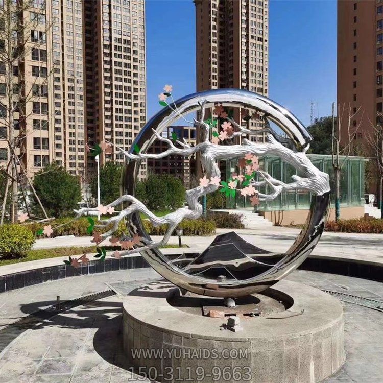 古風梅花創意不銹鋼景觀雕塑，古意盎然的水景裝飾