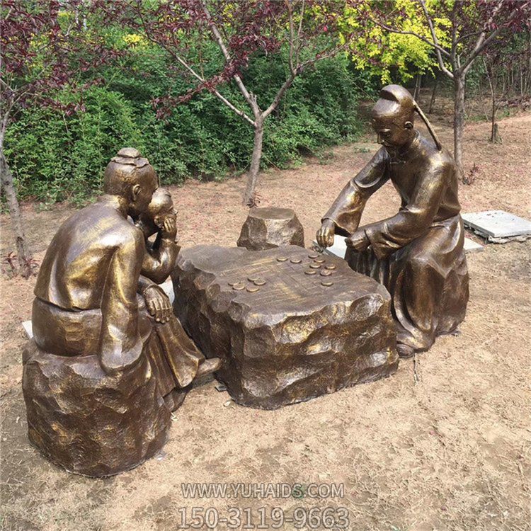 下棋，民俗生活人物玻璃鋼場景雕塑