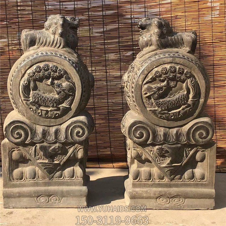 仿古石門墩，獅子門墩雕塑