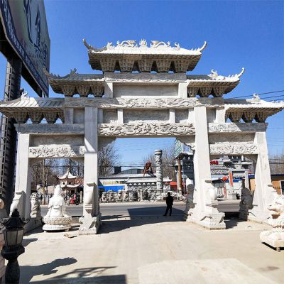 石雕牌坊，大型三間四柱漢白玉石雕牌樓