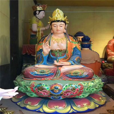 景區玻璃鋼彩繪佛像坐著的三圣雕塑