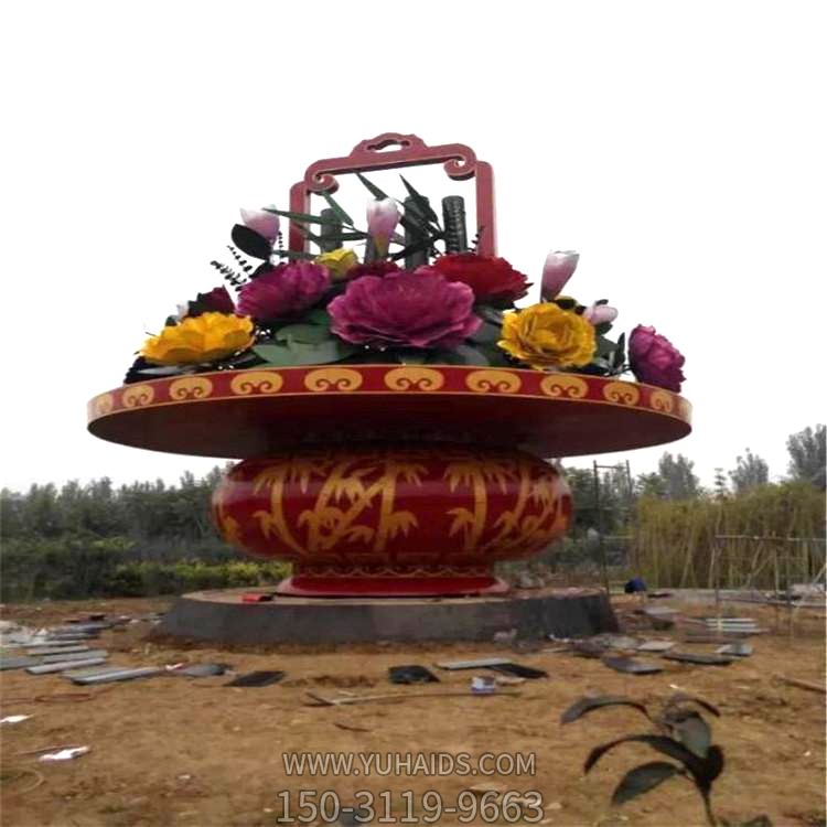 公園廣場大型玻璃鋼景觀花籃，慶典大花籃雕塑