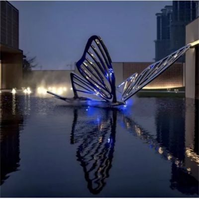 酒店會(huì)所水池水景不銹鋼發(fā)光鏤空大型蝴蝶景觀(guān)