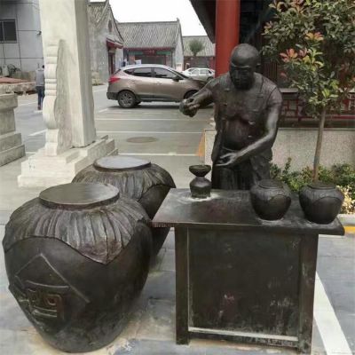 古鎮街頭擺放鑄銅民俗人物景觀雕像