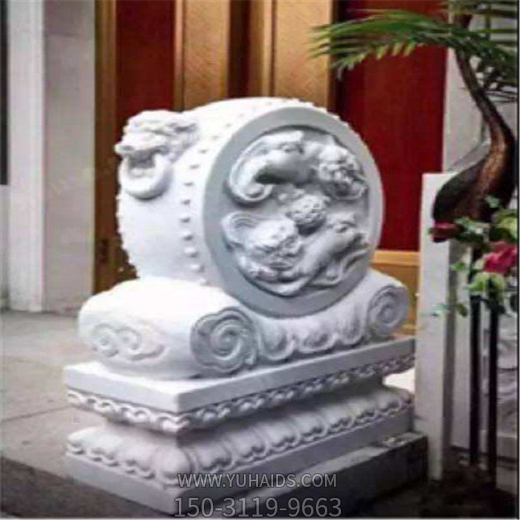 別墅戶(hù)外園林?jǐn)[放大理石門(mén)墩抱鼓石雕塑