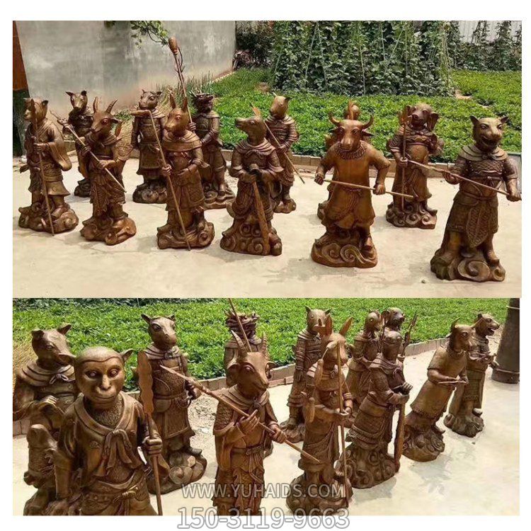 人身獸首的十二生肖銅雕，可做石材或玻璃鋼材質(zhì)雕塑