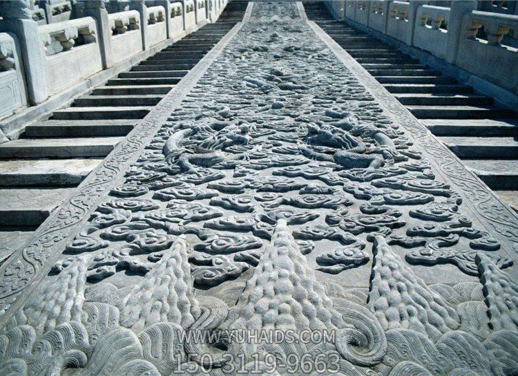 寺廟臺(tái)階大型石浮雕，祥云、龍石刻浮雕雕塑