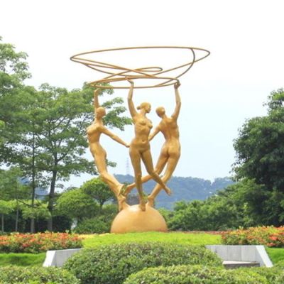 公園擺放大型創意不銹鋼噴漆藝術體操運動人物雕塑