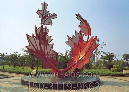 戶外景區大型不銹鋼鏤空紅色楓葉樹葉雕塑 戶外景區大型不銹鋼鏤空紅色楓葉樹葉雕塑
