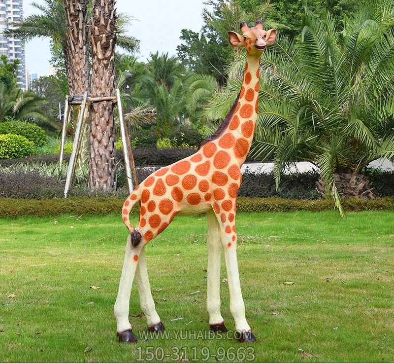 公園草坪玻璃鋼彩繪大型仿真動物長頸鹿雕塑 公園草坪玻璃鋼彩繪大型仿真動物長頸鹿雕塑