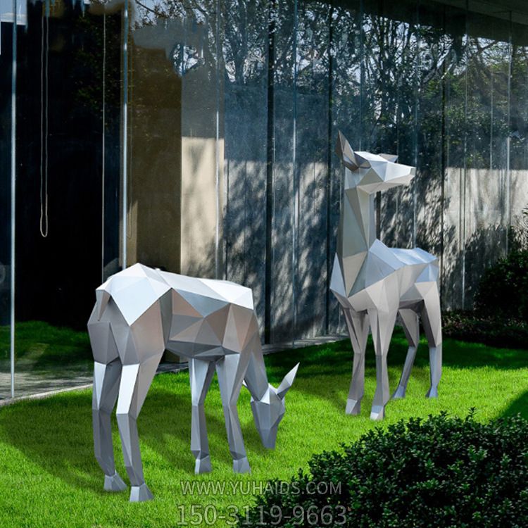 公園別墅幾何不銹鋼兩只鹿雕塑 公園別墅幾何不銹鋼兩只鹿雕塑