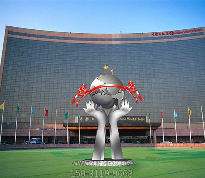 企業不銹鋼創意托舉地球儀雕塑 企業不銹鋼創意托舉地球儀雕塑