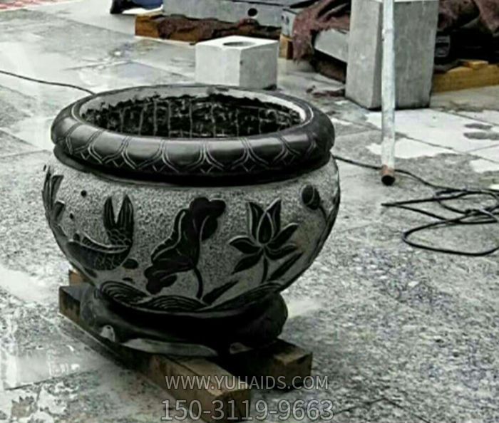 仿古招財水缸石雕荷花雕塑 仿古招財水缸石雕荷花雕塑