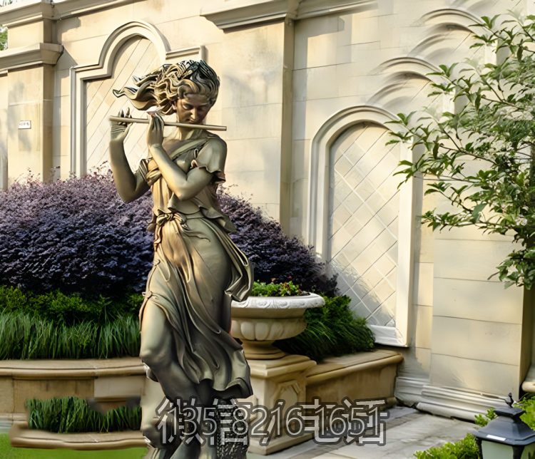別墅小區裝飾景觀擺件銅雕吹笛子的西方人物雕塑