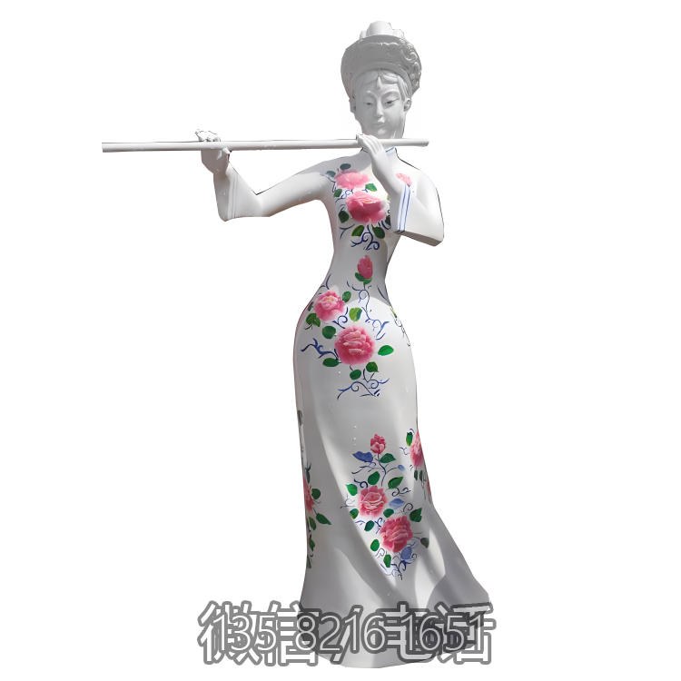 玻璃鋼創意吹笛子的少數人物女雕塑