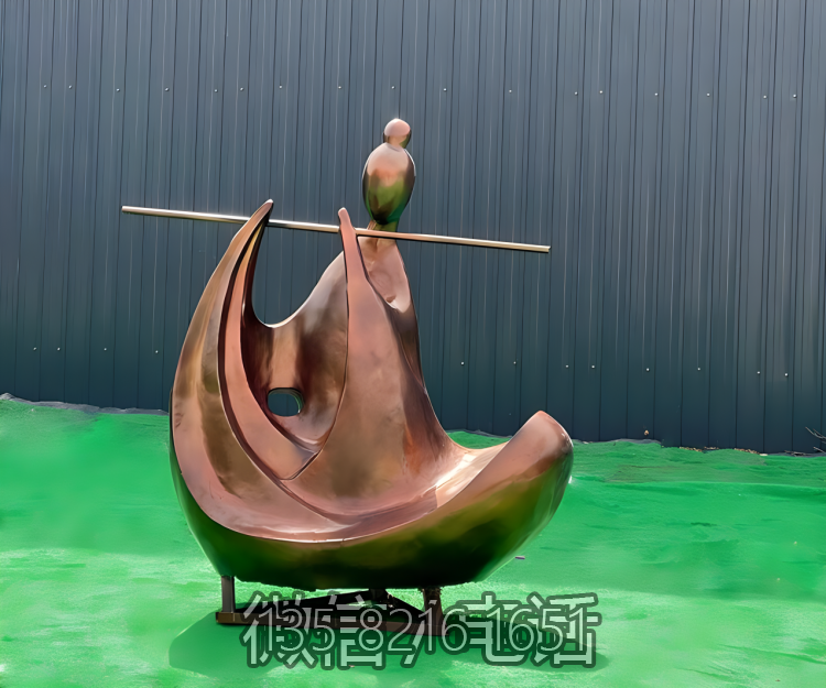玻璃鋼仿紅銅創意吹笛子的抽象古代人物雕塑