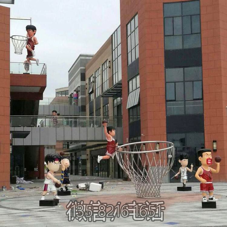 小區景觀裝飾擺件玻璃鋼打籃球的卡通人物雕塑