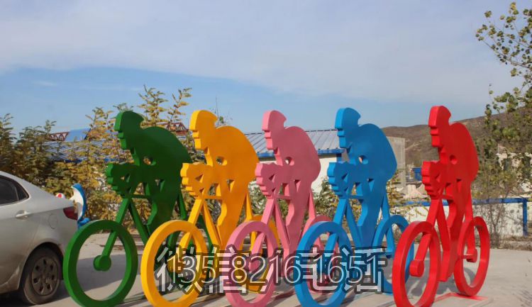 戶(hù)外園林景觀(guān)不銹鋼剪影抽象騎自行車(chē)人物雕塑