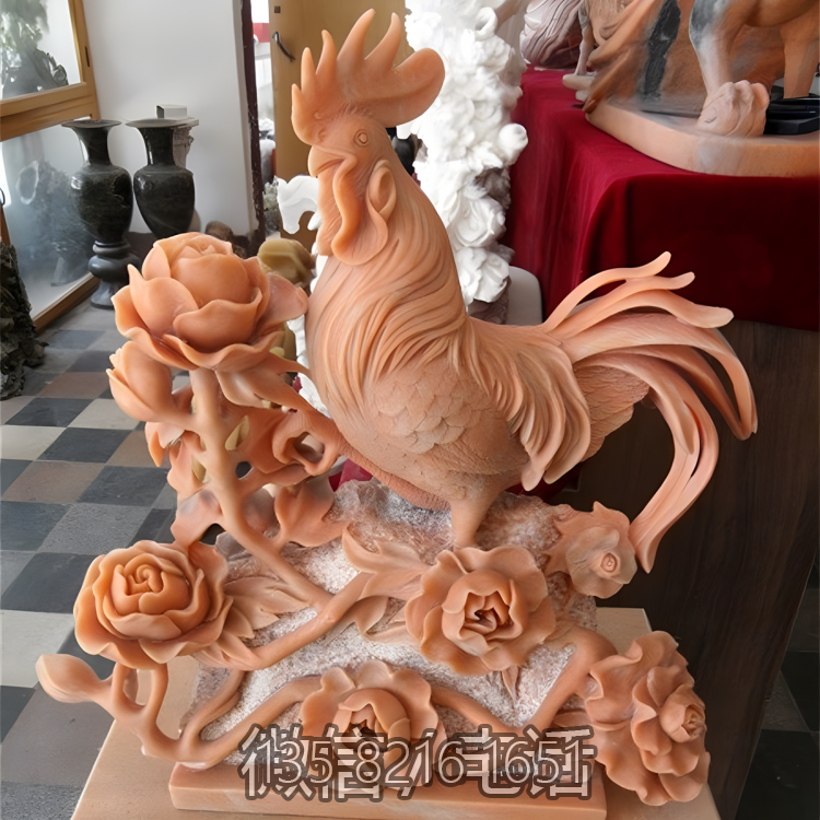 定制十二生肖動(dòng)物浮雕創(chuàng)意家居擺件晚霞紅景觀(guān)大公雞雕塑