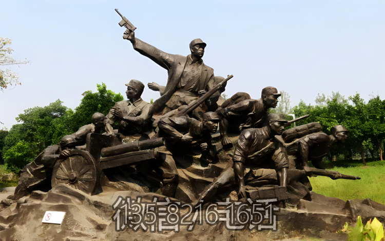 紅色文化英雄人物八路軍戰士銅雕群雕