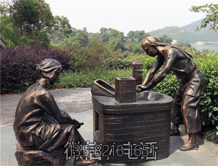 情景文化小品茶文化炒青的人物銅雕塑