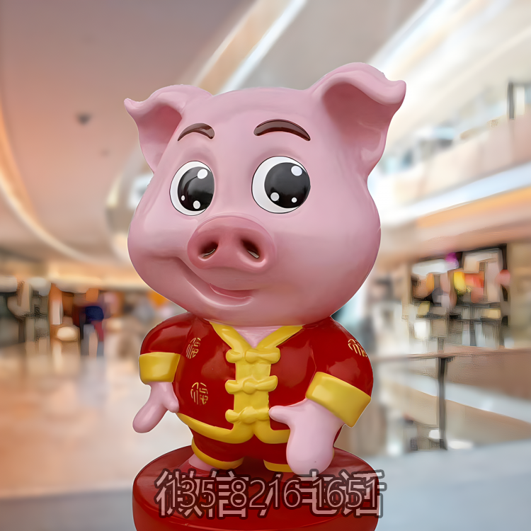 商場美陳裝飾擺件恭賀新春玻璃鋼卡通生肖豬雕塑