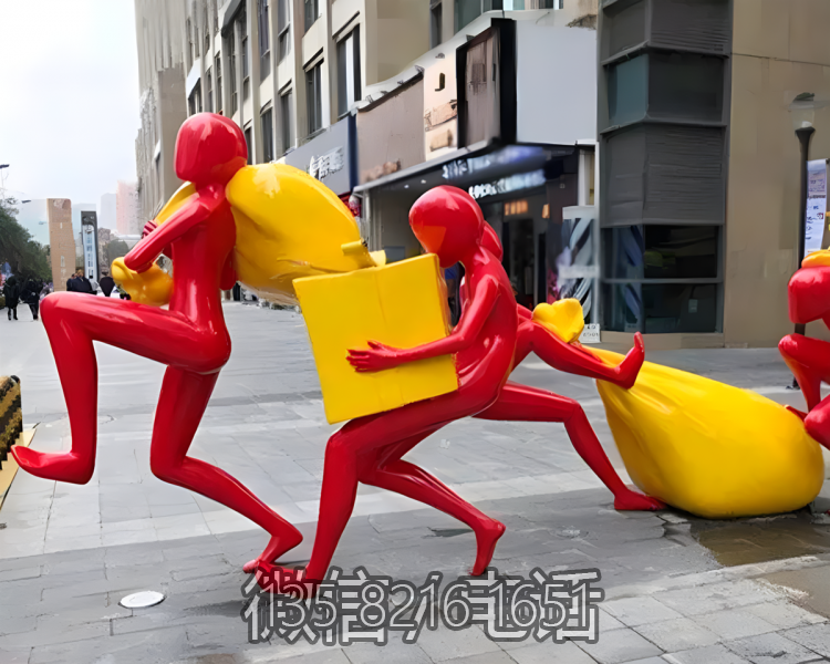商業廣場創意玻璃鋼購物人物情景雕塑