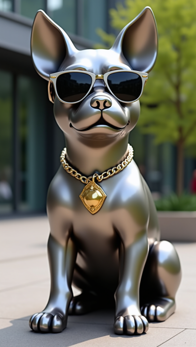 拉絲不銹鋼法國(guó)斗牛犬雕塑