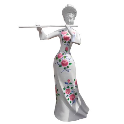 玻璃鋼創意吹笛子的少數人物女雕塑
