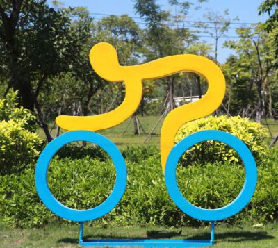 剪影自行車人物公園玻璃鋼運(yùn)動小品雕塑