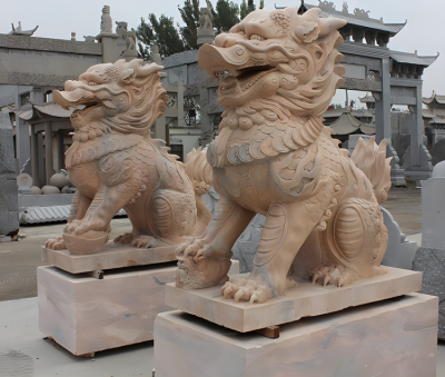 黃蠟石石雕神獸鎮宅招財麒麟雕塑小區別墅門口裝飾落地擺件
