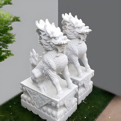 庭院寺院漢白玉石雕麒麟雕塑