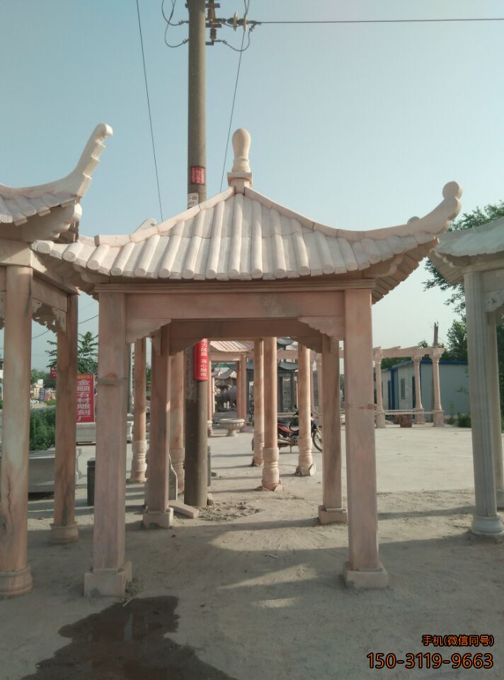 晚霞紅單層、單檐、加厚、四角涼亭雕塑